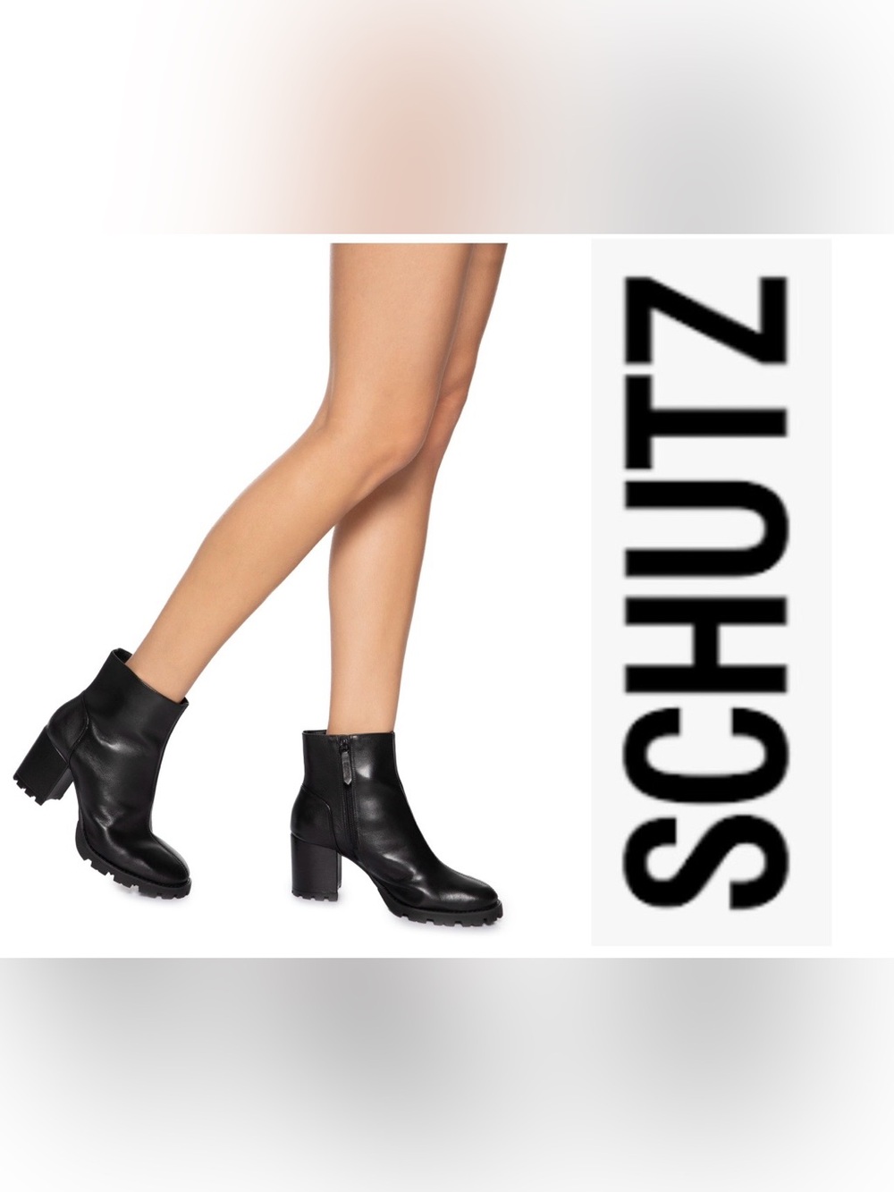 Schultz Black Leather Nandy Zip Lug Sole Ankle Boots